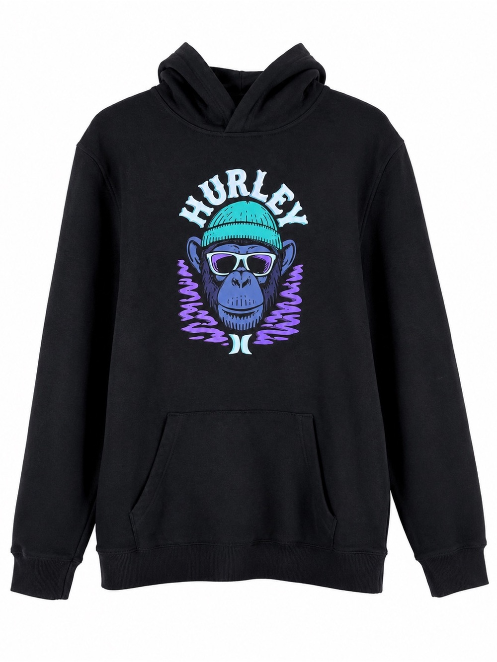 Hurley Graphic Monkey Hoodie Youth XL Fits Women’s Small Black Pullover